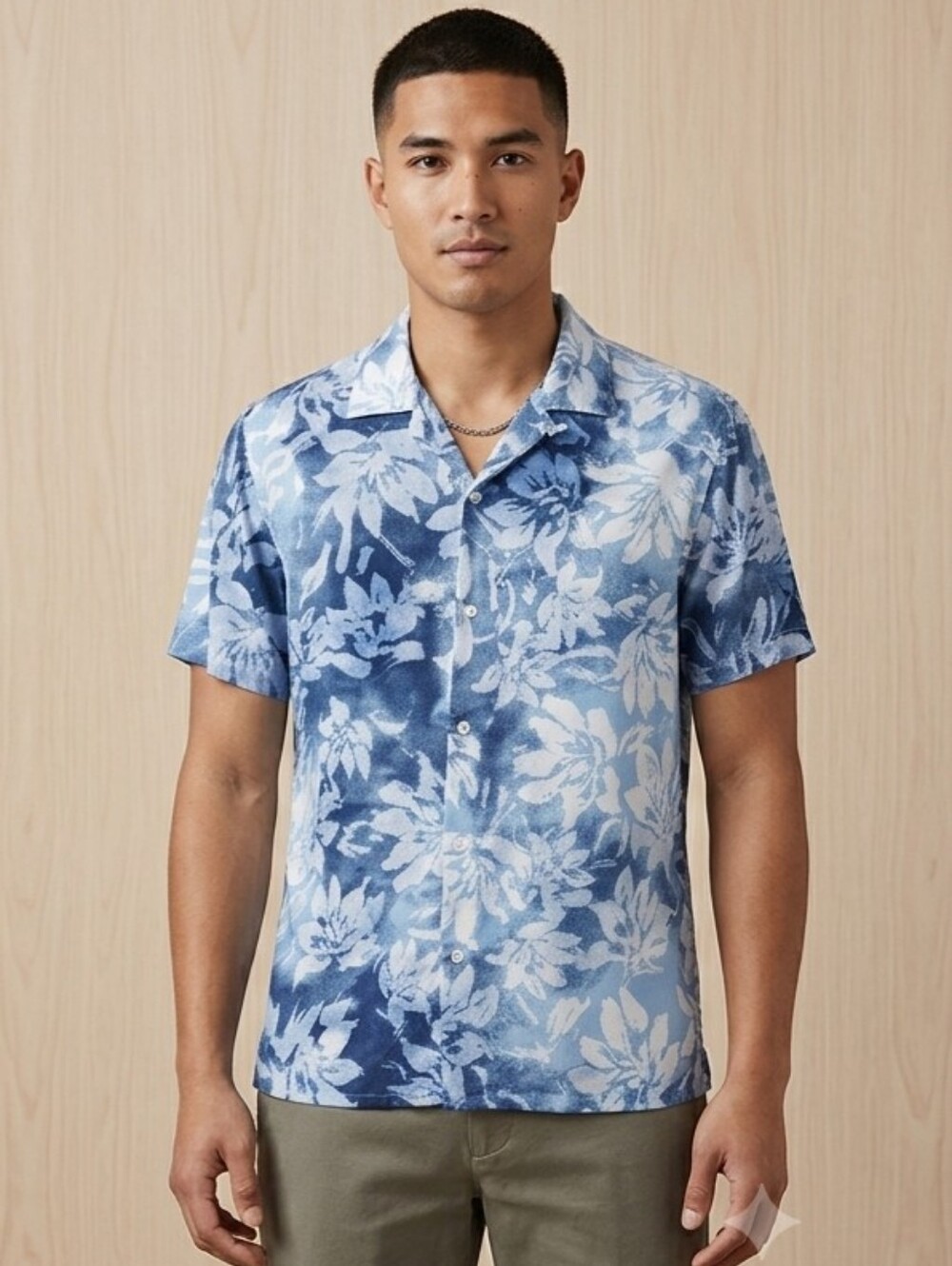 Express Men's Blue Floral Short-Sleeve Camp Shirt, Size XL